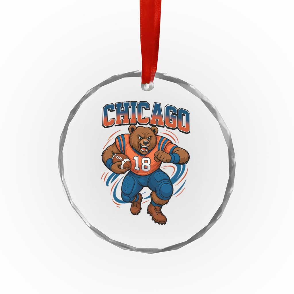 Fierce Football Bear Crystal Glass Ornament Chicago Fan Number 18 Bold Orange Game Day Spirit TS02