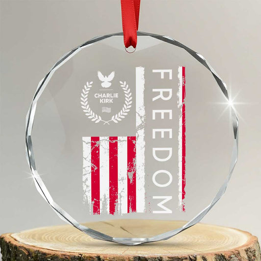 Freedom Charlie Kirk Tribute Crystal Glass Ornament Patriotic Legacy Eagle Distressed American Flag TS02