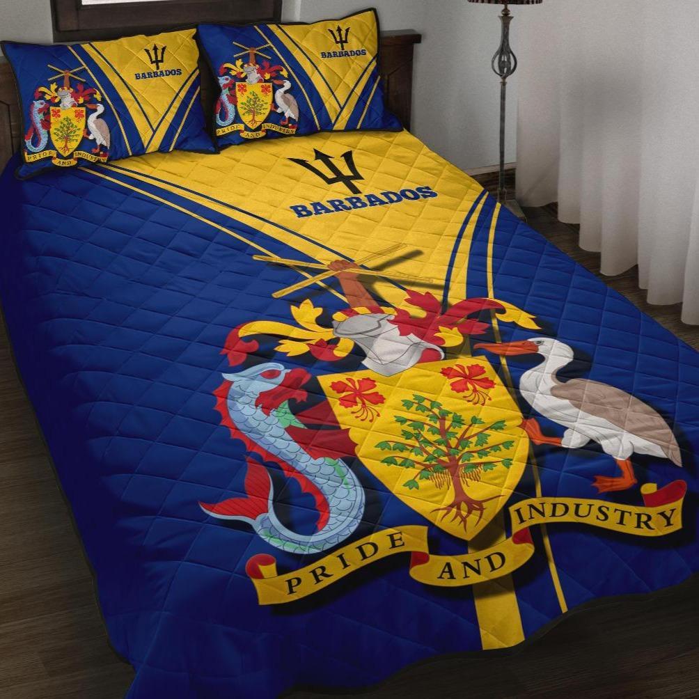 Barbados Quilt Bed Set - Barbados Coat of Arms & Flag