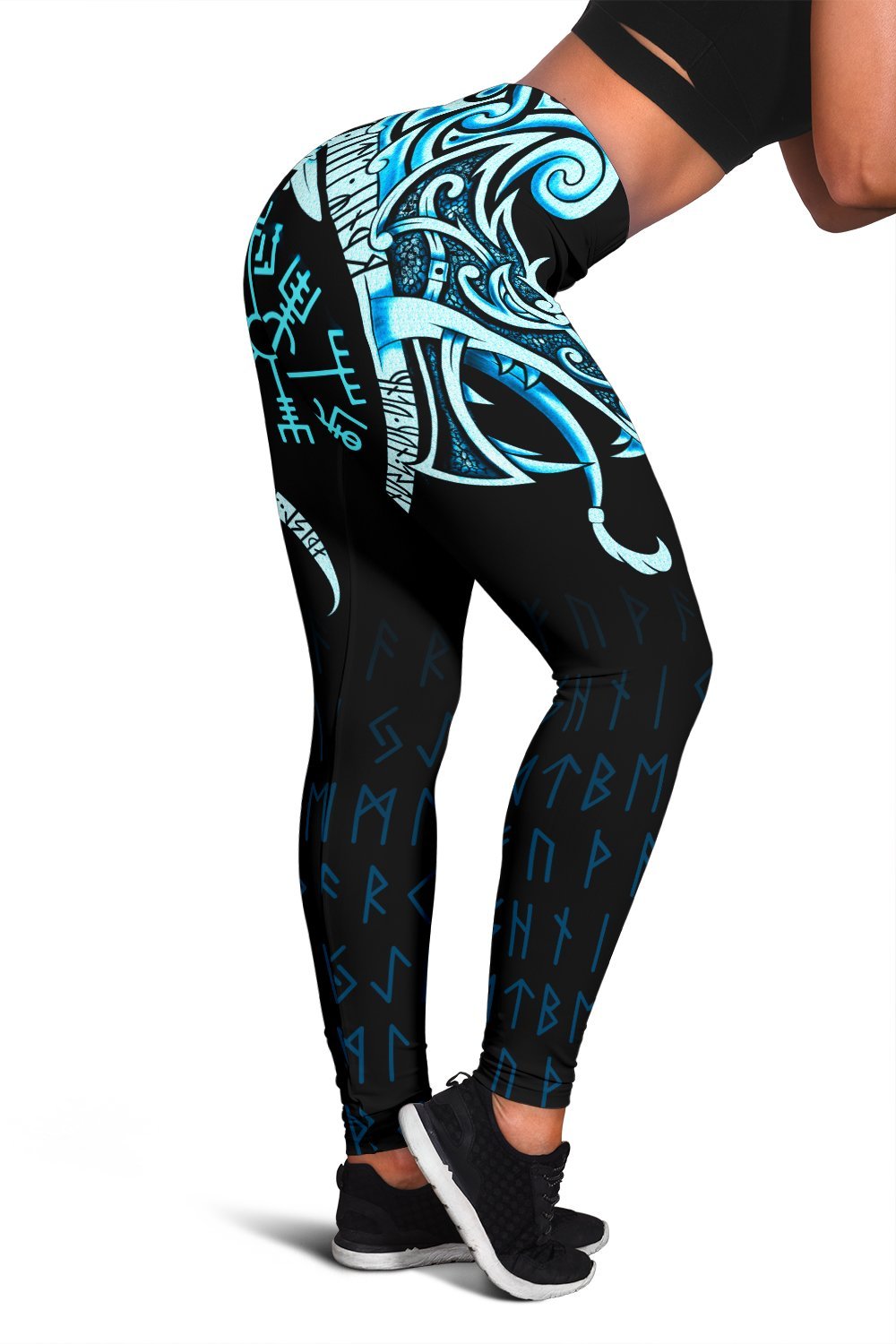 Viking Leggings, Fenrir Raven and Vegvisir Tattoo Cyan RLT12