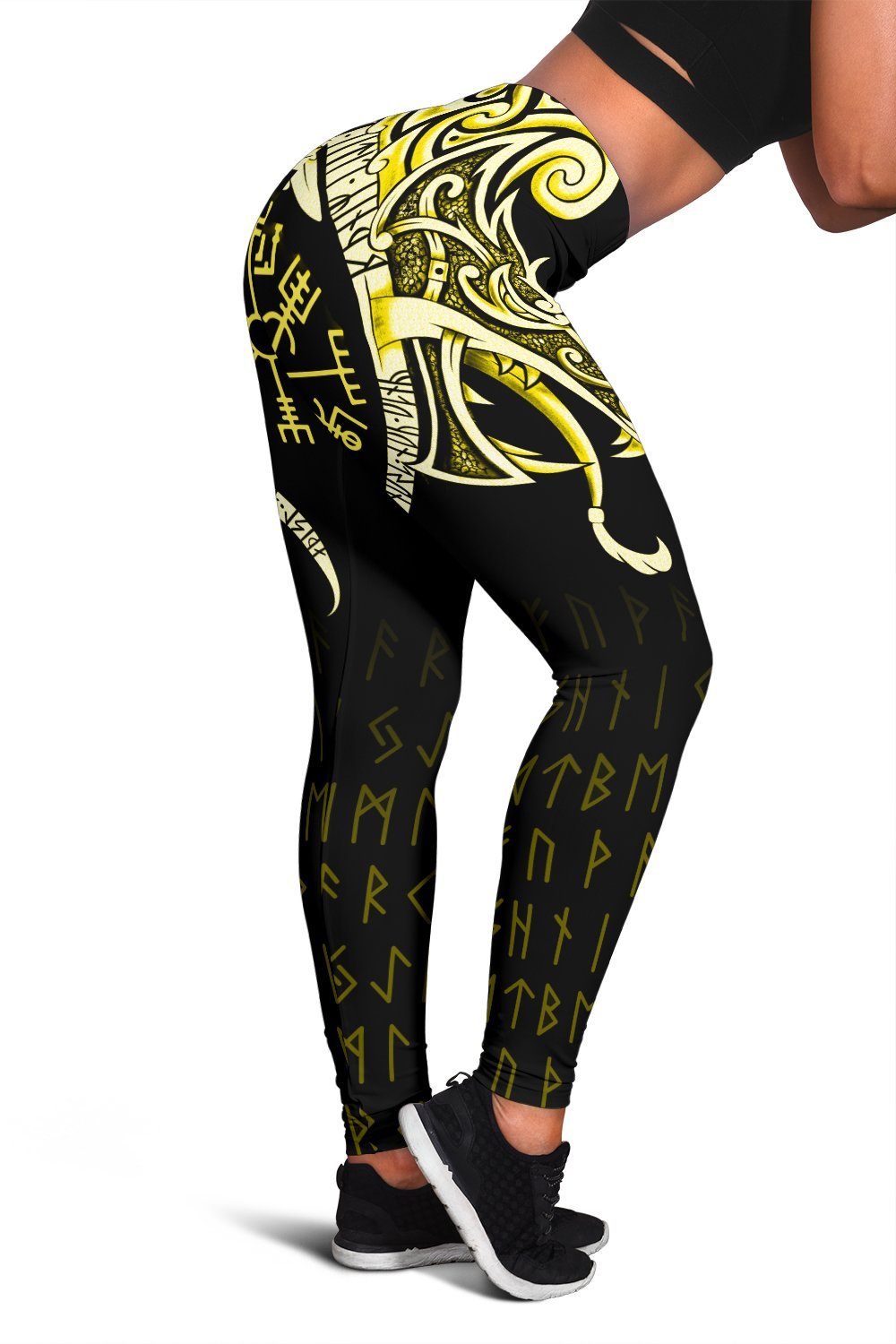 Viking Leggings, Fenrir Raven and Vegvisir Tattoo Yellow RLT12