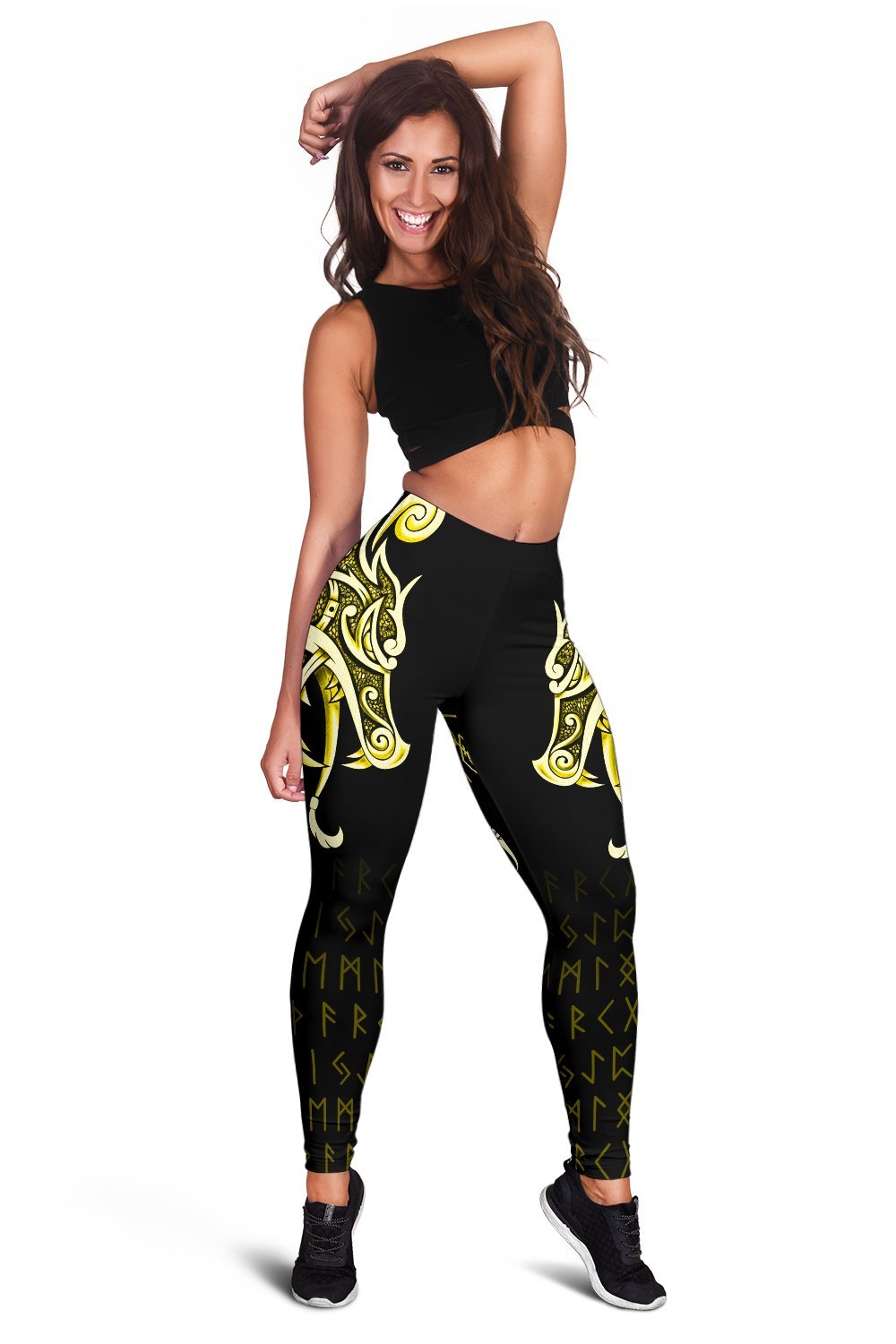 Viking Leggings, Fenrir Raven and Vegvisir Tattoo Yellow RLT12