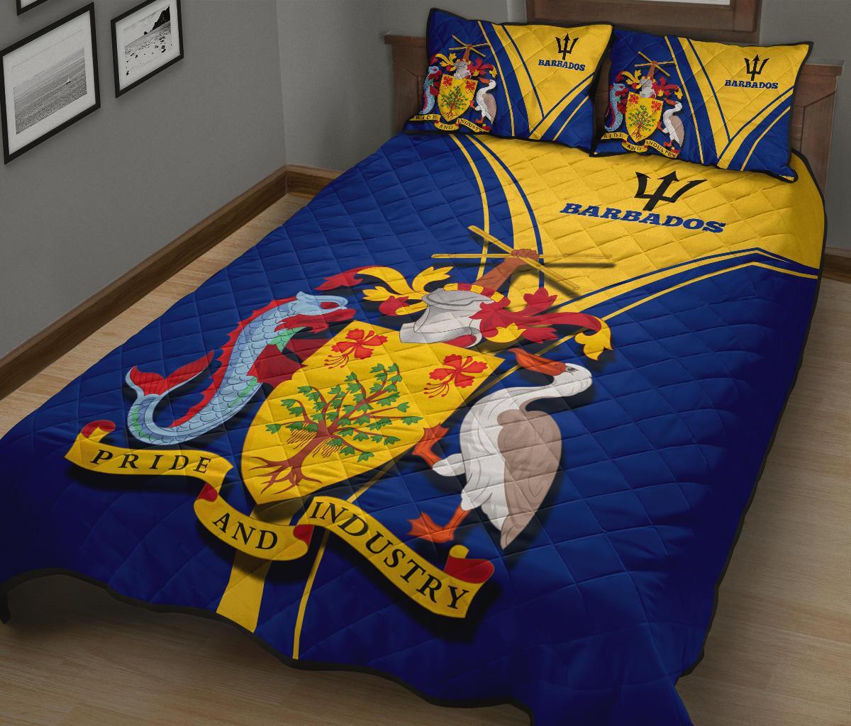 Barbados Quilt Bed Set - Barbados Coat of Arms & Flag