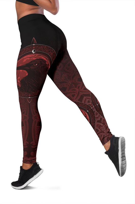 Viking Leggings, Ethnic Odin Raven Red RLT12