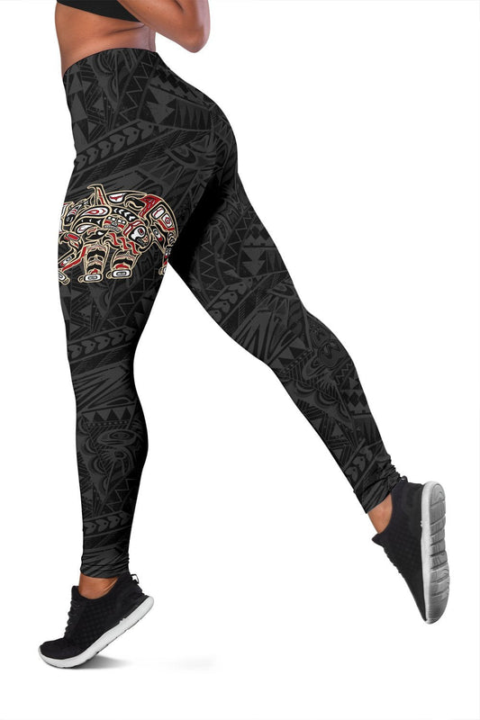 Wonder Print Shop Women's Leggings Haida Bear: Strength, Healing And Power (Black)