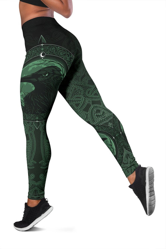 Viking Leggings, Ethnic Odin Raven Green RLT12
