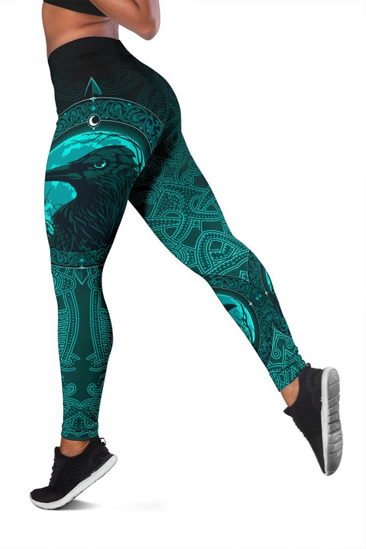 Viking Leggings, Ethnic Odin Raven Cyan RLT12