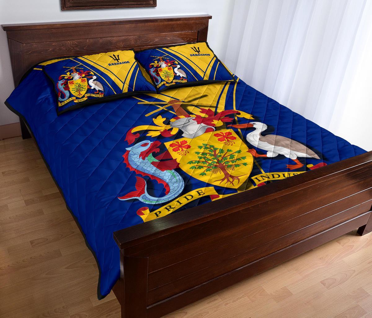 Barbados Quilt Bed Set - Barbados Coat of Arms & Flag