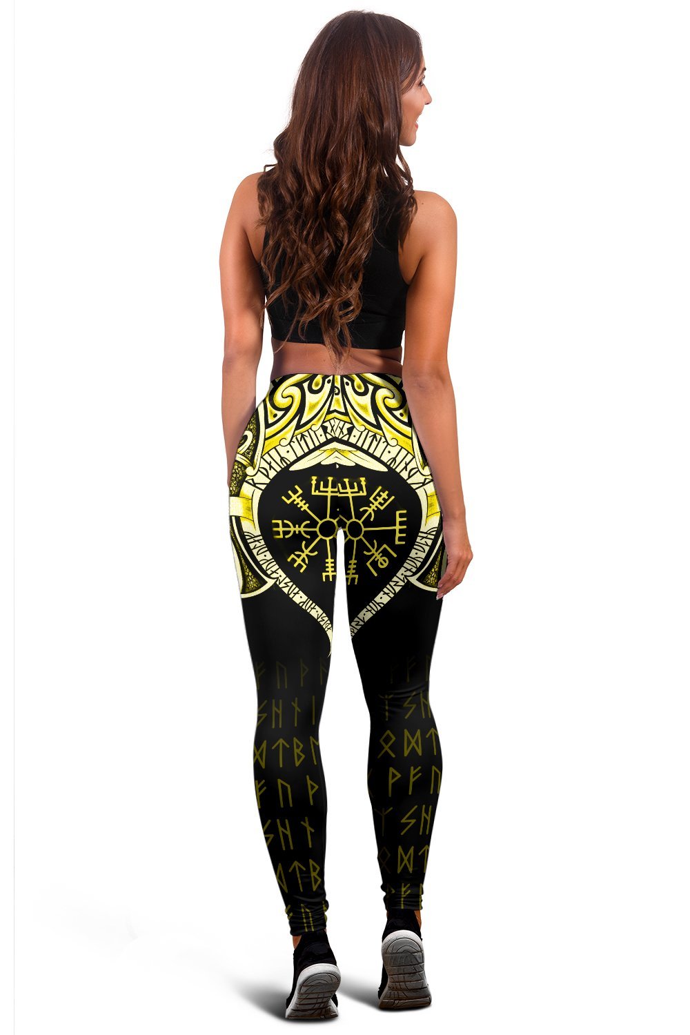 Viking Leggings, Fenrir Raven and Vegvisir Tattoo Yellow RLT12