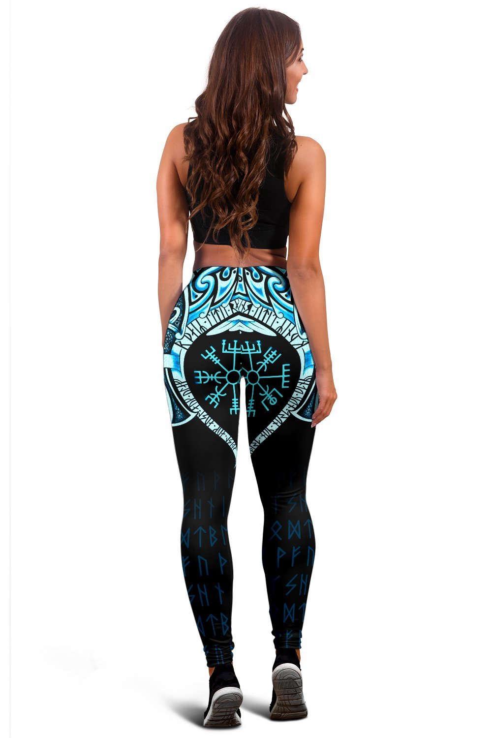 Viking Leggings, Fenrir Raven and Vegvisir Tattoo Cyan RLT12