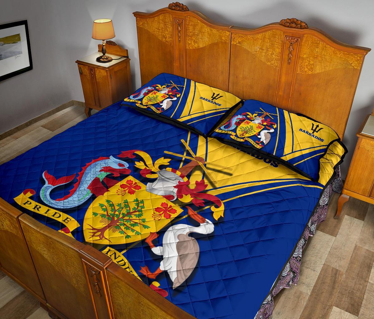 Barbados Quilt Bed Set - Barbados Coat of Arms & Flag