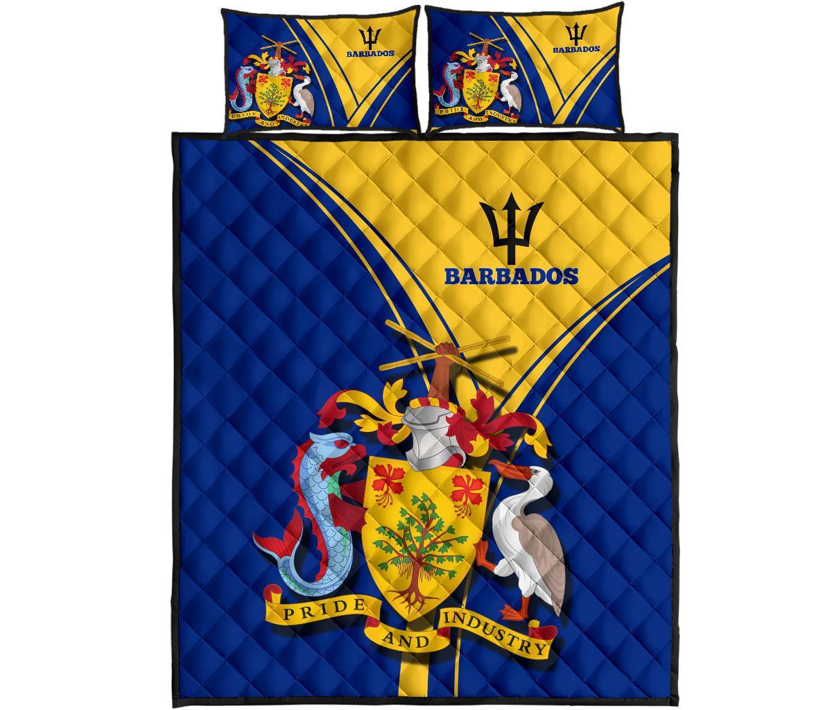 Barbados Quilt Bed Set - Barbados Coat of Arms & Flag