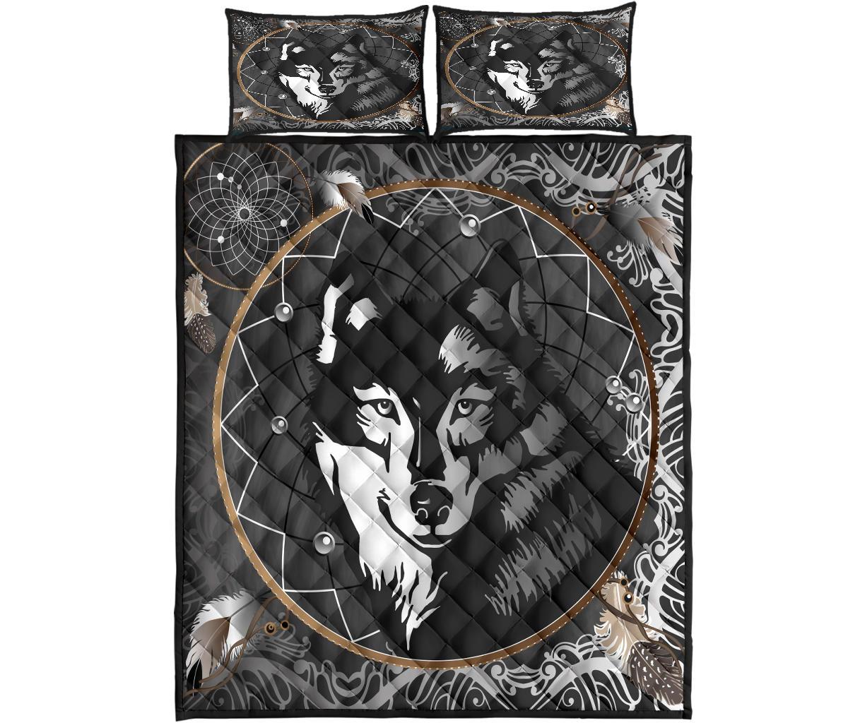 Black Wolf Dreamcatcher Native American Quilt Bed Set LT10