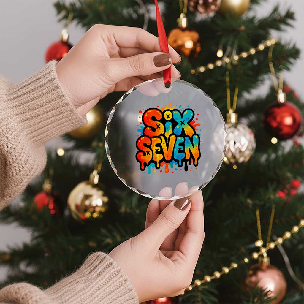 Fun Six Seven Graffiti Crystal Glass Ornament Funny 67 Meme Gen Alpha Slang Streetwear Hip Hop TS10