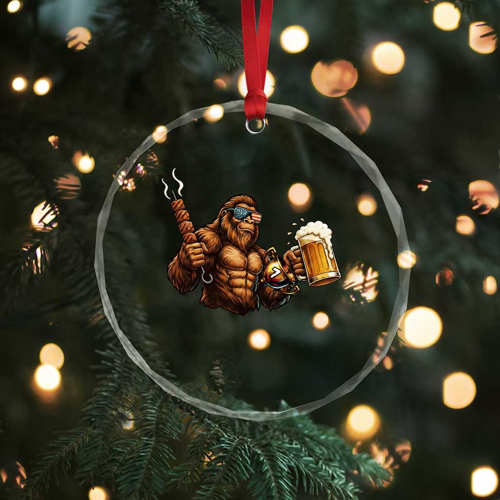 Funny Bigfoot BBQ Party Crystal Glass Ornament Sasquatch Drinking Beer Celebrate Championship TS14