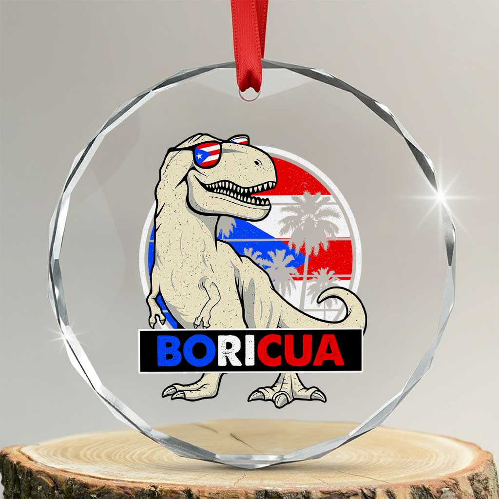 Funny Boricua Dinosaur Dino Puerto Rican Flag Hispanic Heritage Crystal Glass Ornament TS11