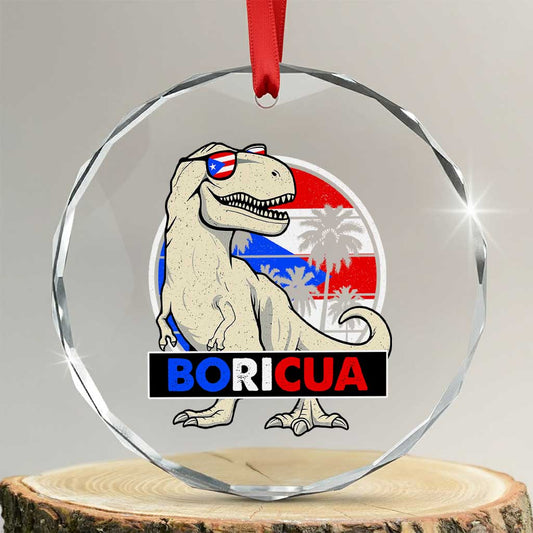 Funny Boricua Dinosaur Dino Puerto Rican Flag Hispanic Heritage Crystal Glass Ornament TS11