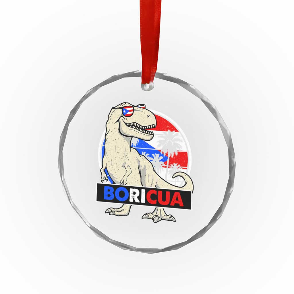 Funny Boricua Dinosaur Dino Puerto Rican Flag Hispanic Heritage Crystal Glass Ornament TS11