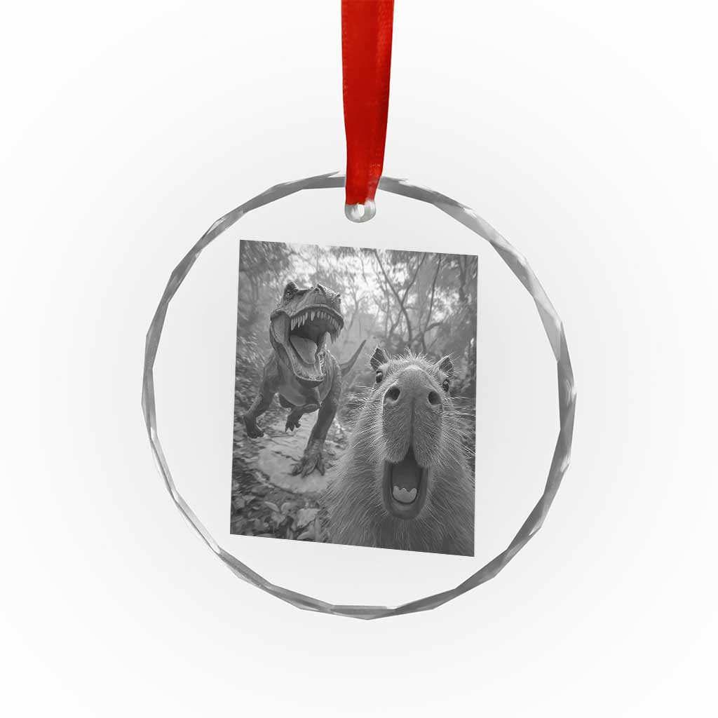 Funny Capybara Selfie With Dinosaur Meme Crystal Glass Ornament Animal Humor Gift TS12
