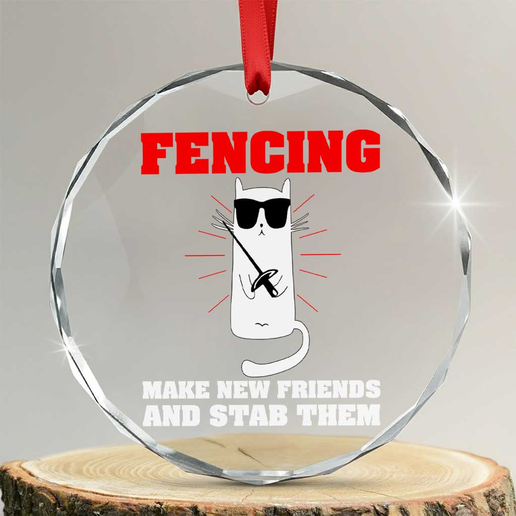 Funny Cat Fencing Crystal Glass Ornament Make Me New Friends And Stab Them TS14