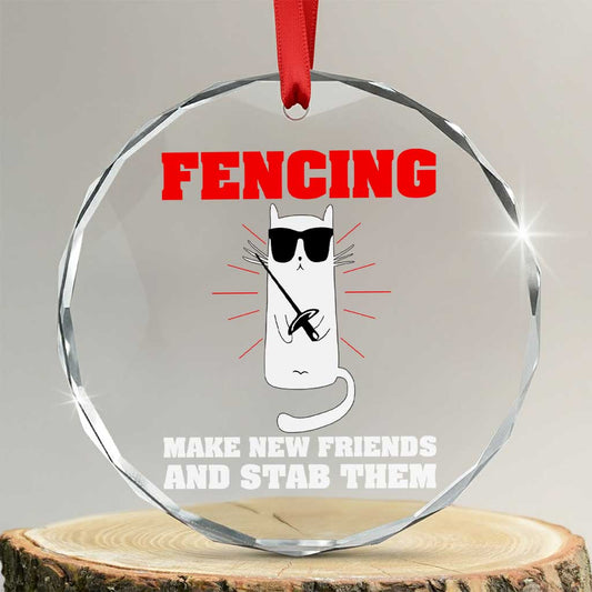 Funny Cat Fencing Crystal Glass Ornament Make Me New Friends And Stab Them TS14