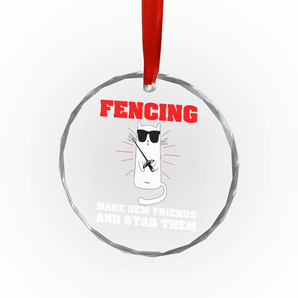 Funny Cat Fencing Crystal Glass Ornament Make Me New Friends And Stab Them TS14