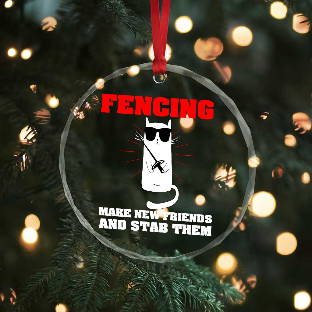 Funny Cat Fencing Crystal Glass Ornament Make Me New Friends And Stab Them TS14