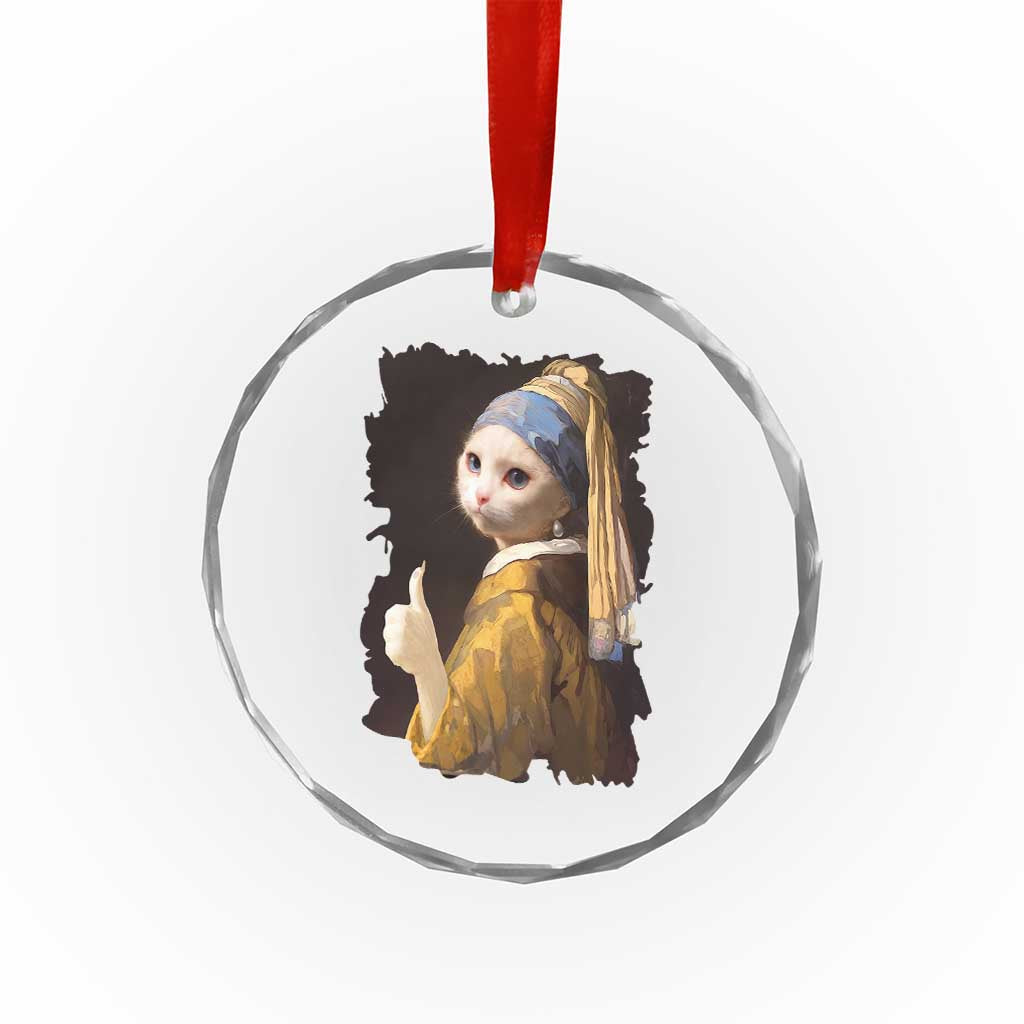 Funny Cat With A Pearl Earring Parody Art Crystal Glass Ornament TS12