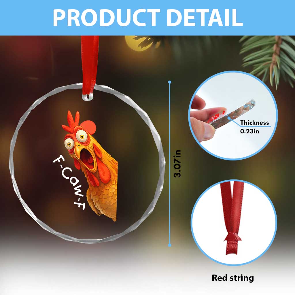 Funny F Caw F Surprise Chicken Meme Crystal Glass Ornament Hilarious Shocked Bird Graphic for Comedy Lovers TS02