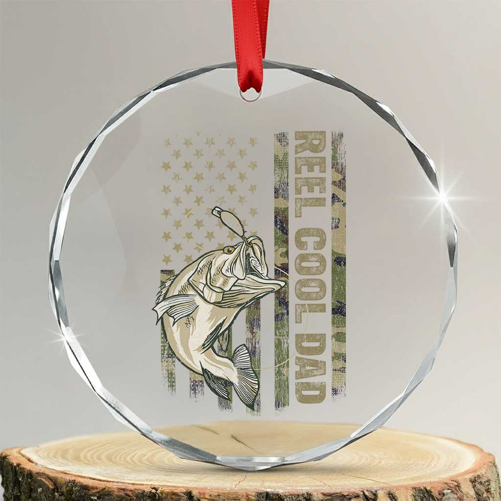 Funny Fishing Vintage Reel Cool Dad Crystal Glass Ornament Camo American Flag USA Bass Fish Fisherman TS10