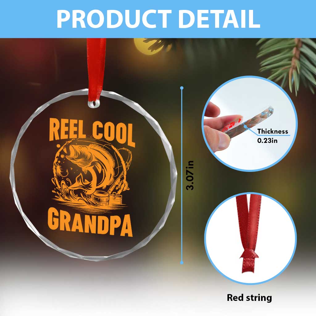 Funny Fishing Vintage Reel Cool Grandpa Crystal Glass Ornament TS10