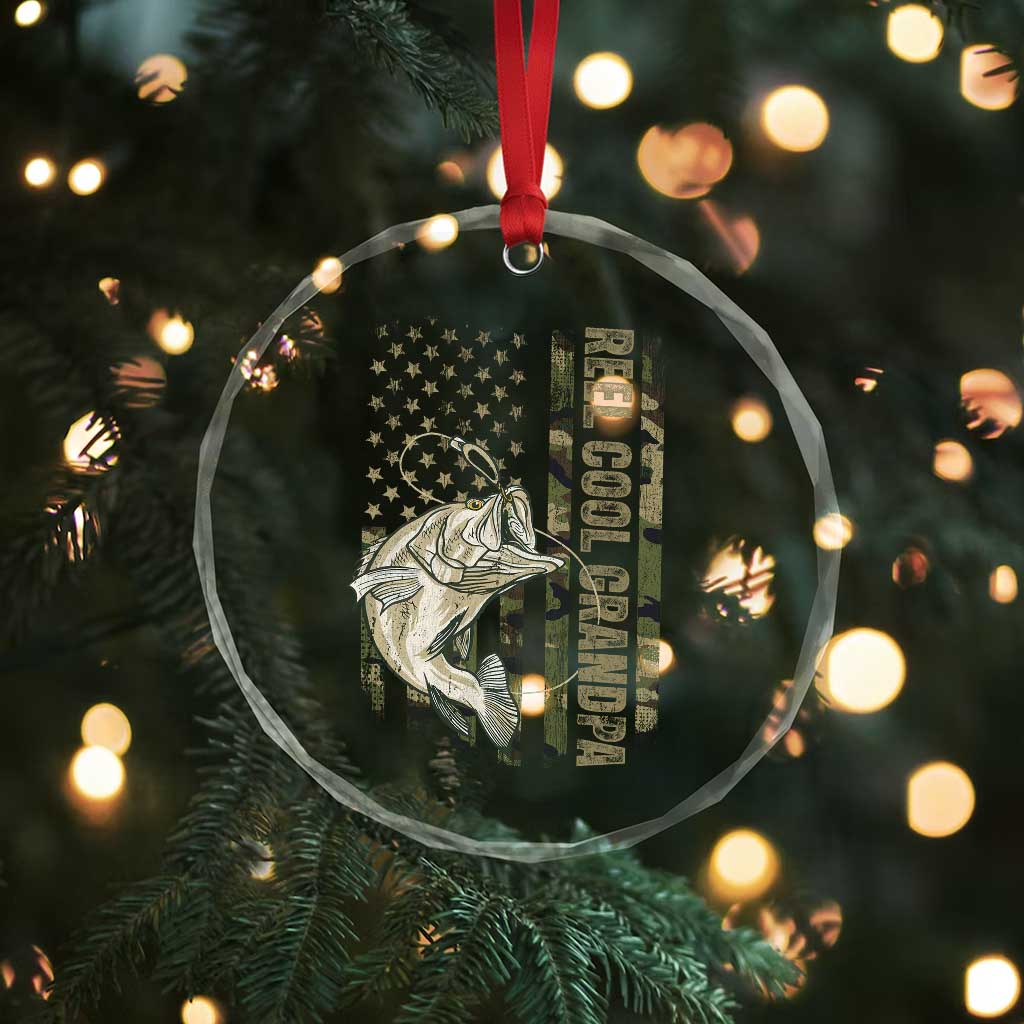 Funny Fishing Vintage Reel Cool Grandpa Crystal Glass Ornament Camo American Flag USA Bass Fish Fisherman TS10