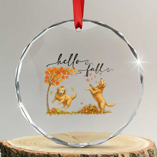 Funny Hello Fall Thanksgiving Golden Retriever Crystal Glass Ornament TS12