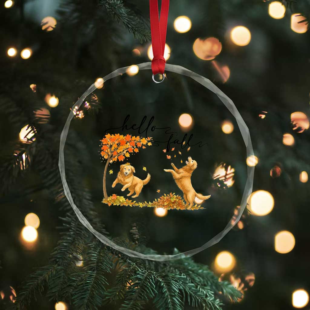 Funny Hello Fall Thanksgiving Golden Retriever Crystal Glass Ornament TS12