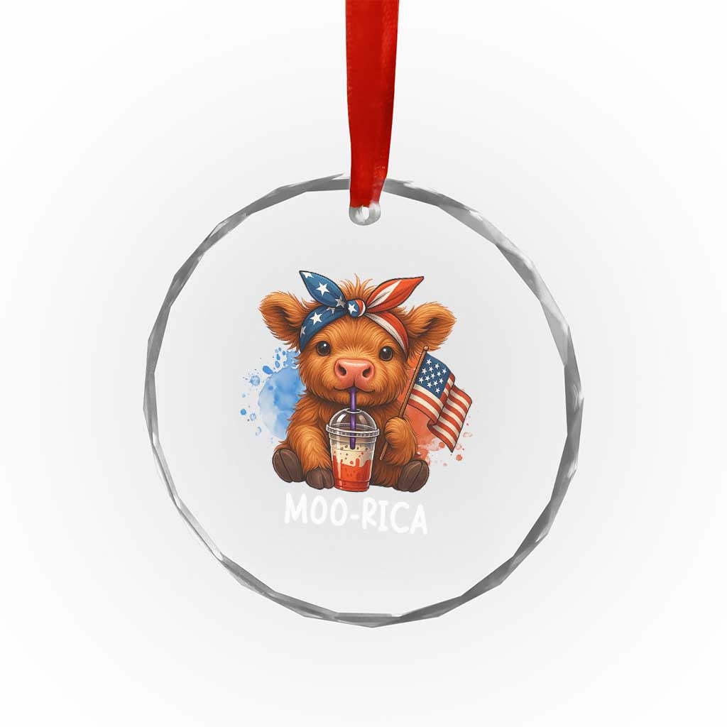 Funny Highland Cow Patriotic Crystal Glass Ornament Moo Rica USA Flag Cow Farmer TS12