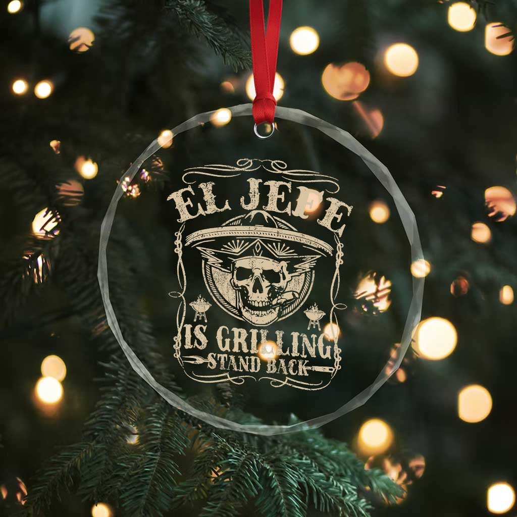 Funny Mexican Dad Crystal Glass Ornament El Jefe Grilling Stand Back TS10