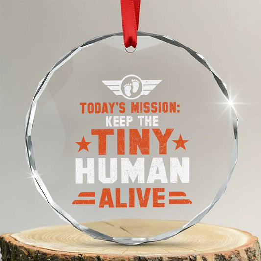 Funny New Dad Crystal Glass Ornament First Time Father Grandpa Keep Tiny Human Alive TS10
