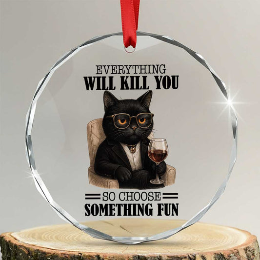 Funny Sarcastic Cat Crystal Glass Ornament Everything Will Kill You So Choose Something Fun TS12
