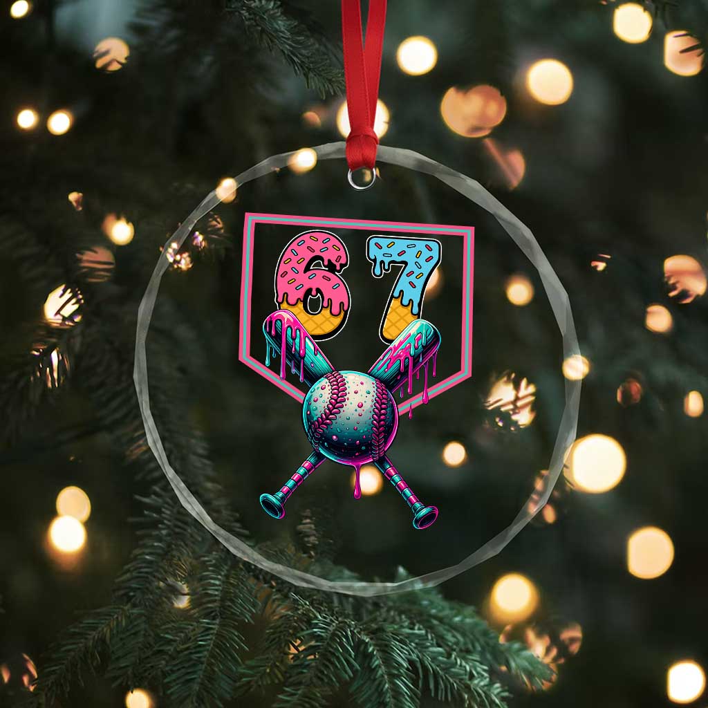 Funny Six Seven Baseball Drip Crystal Glass Ornament Number 67 Meme Drippy Bats TS02