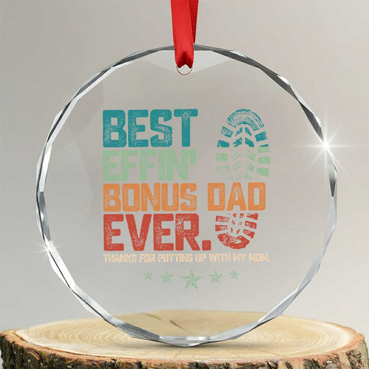 Funny Step Dad Crystal Glass Ornament Best Effin Bonus Dad Ever Retro TS10