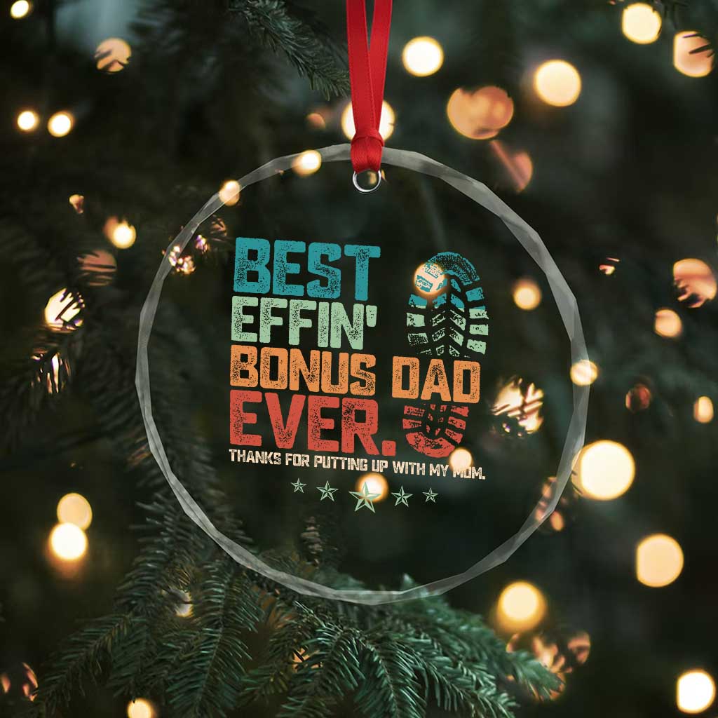 Funny Step Dad Crystal Glass Ornament Best Effin Bonus Dad Ever Retro TS10