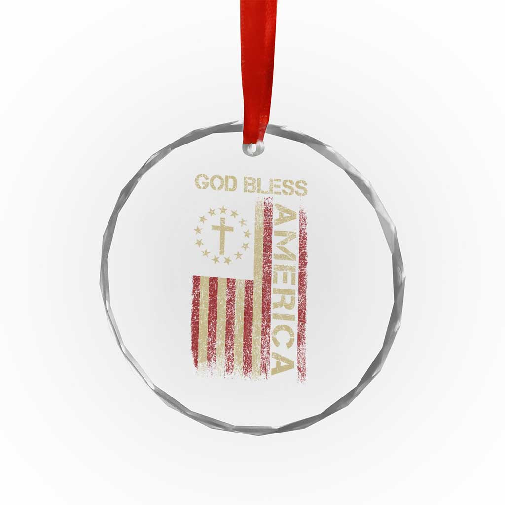 God Bless America Crystal Glass Ornament American Flag 4th Of July Patriotic Christian TS10