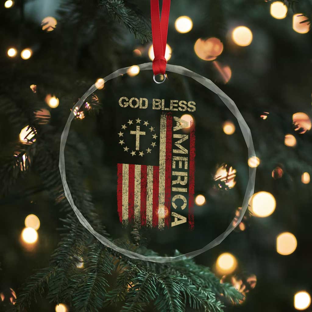 God Bless America Crystal Glass Ornament American Flag 4th Of July Patriotic Christian TS10