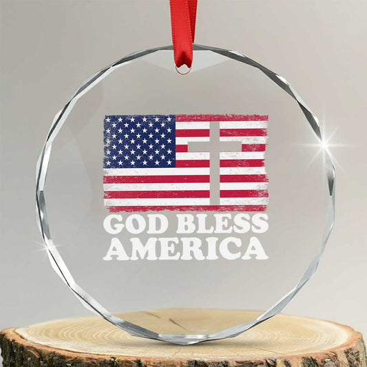 God Bless America Crystal Glass Ornament Cross USA Flag Patriotic 4th of July Christian TS10