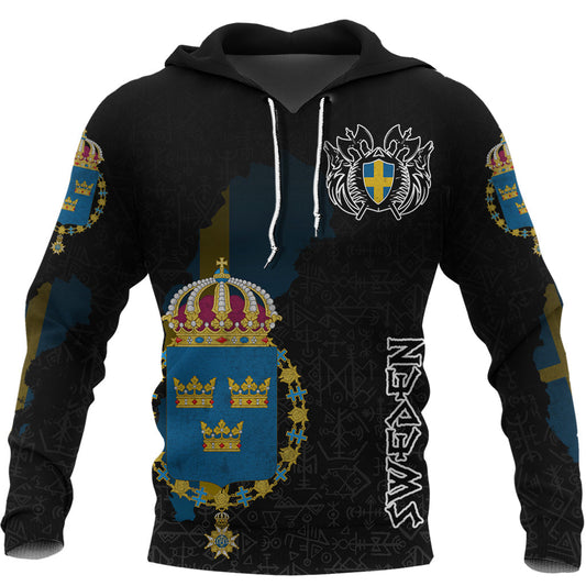 Custom Viking Sweden Flag and Map Hoodie style Viking Geri and Freki RLT12