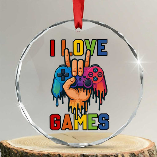I Love Games Colorful Gamer Controller Gift Crystal Glass Ornament TS12