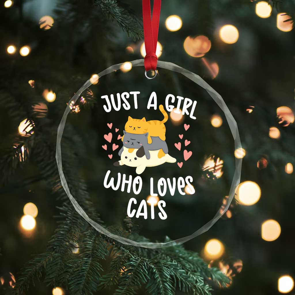 Just A Girl Who Loves Cats Crystal Glass Ornament Cute Kittens Pet Lover TS12