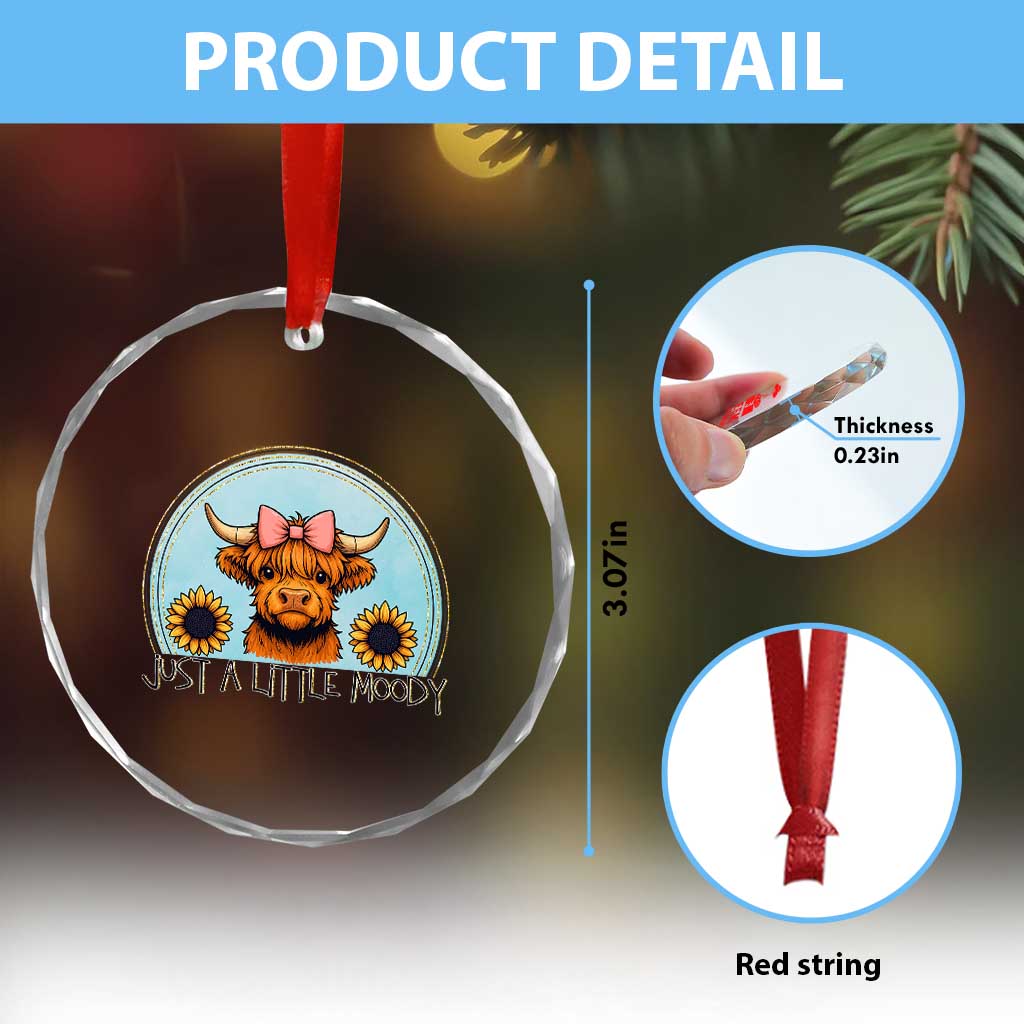 Just A Little Moody Crystal Glass Ornament Funny Sarcasm Highland Cattle TS12