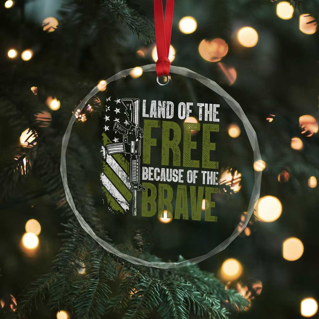 Land of the Free Because of the Brave Crystal Glass Ornament Gun American Flag TS10