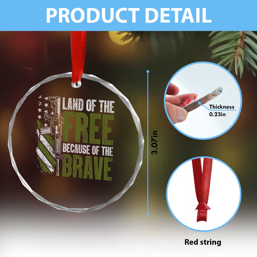 Land of the Free Because of the Brave Crystal Glass Ornament Gun American Flag TS10
